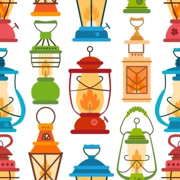 Camping lantern pattern in flat style. Vector Stock Illustration