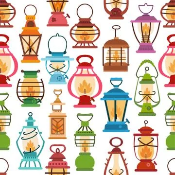 Camping lantern pattern in flat style. Vector Stockillustratie