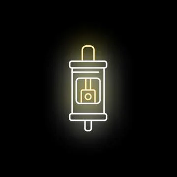 Camping lantern producing neon glow light icon Stock Illustration