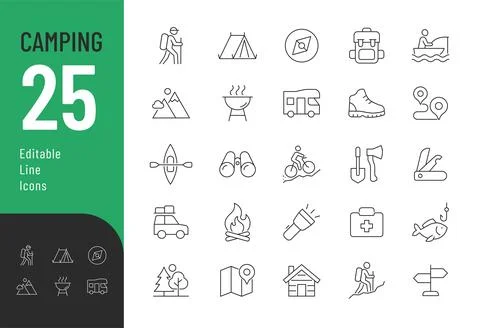 Camping Line Editable Icons set. Stock Illustration