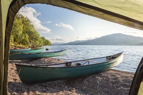 Camping on Loch Ness while canoeing the Caledonian Canal, near Fort Augustus, Stock Photos