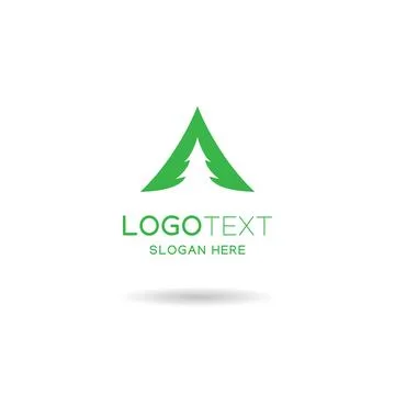 Camping logo with mountain and pine tree illustration in green color. Stock Illustration