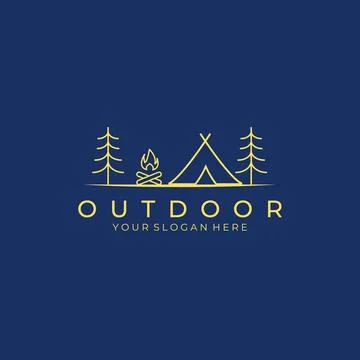 Camping logo vector illustration template design, campfire and trees on fores Stock Illustration