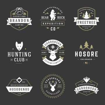Camping logos design templates vector elements and silhouettes set Stock Illustration