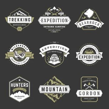 Camping logos design templates vector elements and silhouettes set Illustrazione stock