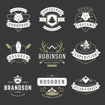 Camping logos design templates vector elements and silhouettes set Stock Illustration