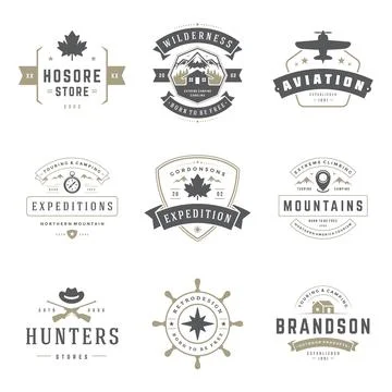Camping logos design templates vector elements and silhouettes set 스톡 일러스트