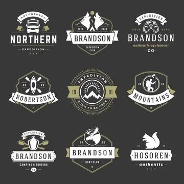 Camping logos design templates vector elements and silhouettes set Stock Illustration