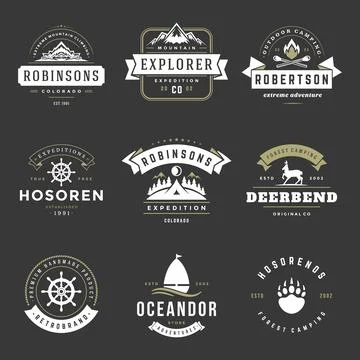 Camping logos templates vector design elements and silhouettes set Stock Illustration