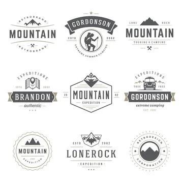 Camping logos templates vector design elements and silhouettes set Illustrazione stock