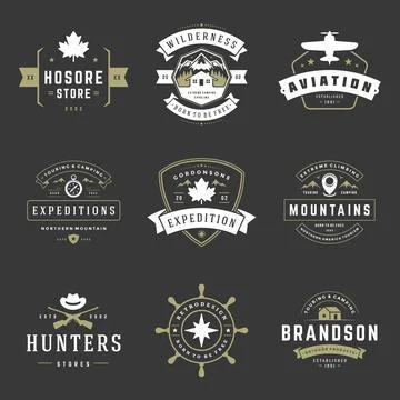 Camping logos templates vector design elements and silhouettes set Stock Illustration