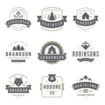 Camping logos templates vector design elements 스톡 일러스트