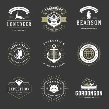 Camping logos templates vector design elements and silhouettes set Illustrazione stock