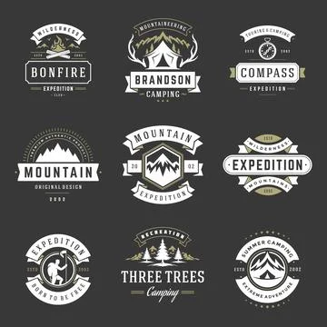 Camping logos templates vector design elements and silhouettes set イラスト素材