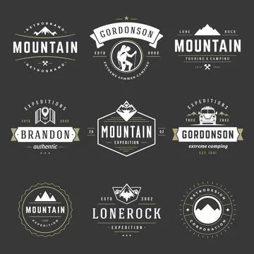 Camping logos templates vector design elements and silhouettes set Stock Illustration