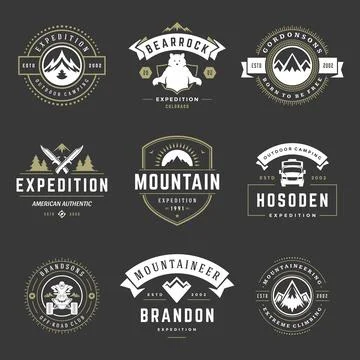 Camping logos templates vector design elements and silhouettes set Stock Illustration