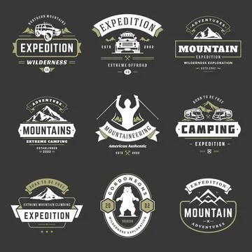 Camping logos templates vector design elements and silhouettes set Stock Illustration