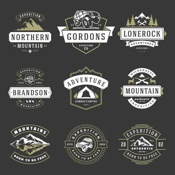 Camping logos templates vector design elements and silhouettes set イラスト素材
