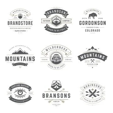 Camping logos templates vector design elements and silhouettes set イラスト素材