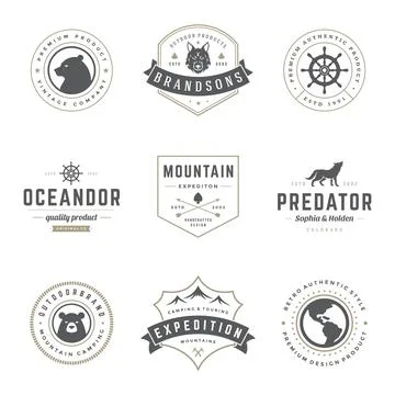 Camping logos templates vector design elements and silhouettes set Stock Illustration