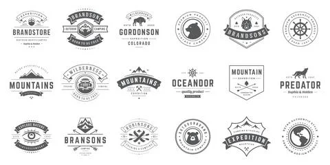 Camping logos templates vector design elements and silhouettes set Illustrazione stock