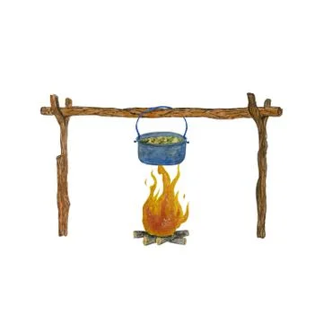 Camping lunch by the fire. Stock Illustration