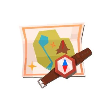 Camping Map And Compass 스톡 일러스트