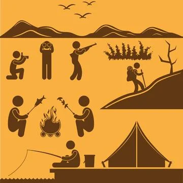 Camping matchstick men vector Stock Illustration