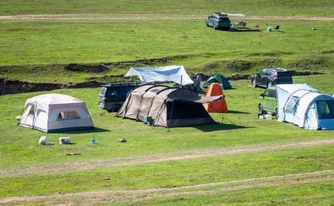 Camping on the meadow Stock Photos