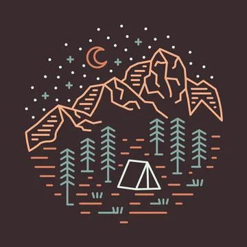 Camping in the middle forest with good view of night graphic illustration vec Illustrazione stock