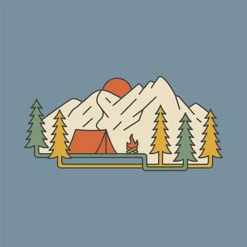 Camping on the mountain graphic illustration vector art t-shirt design Stock Illustration