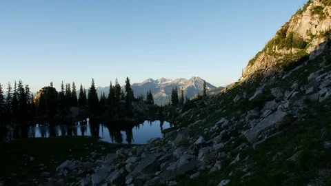 Camping mountain lake wide Video stock 103565553