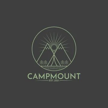 Camping mountain line art vintage logo template vector Stock Illustration