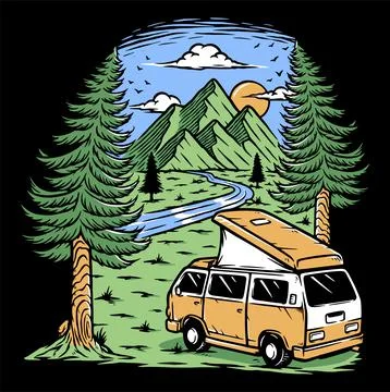 Camping on the mountain at night Stock Illustration