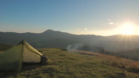 Camping in the mountains Stock Footage 252147921
