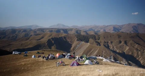 Camping in the mountains motorcycles Stock Footage 232015789
