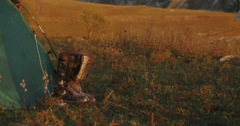 Camping in the mountains motorcycles Stock Footage 232136891