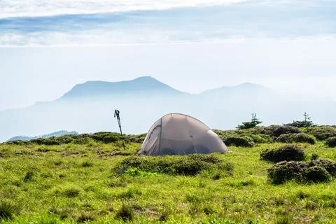 Camping in the mountains Stock Photos