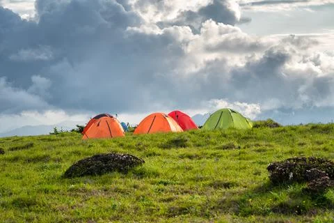 Camping in the mountains Stock Photos