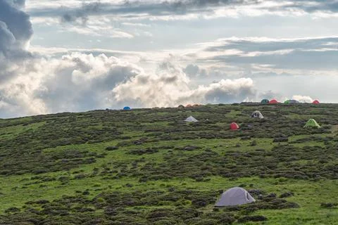 Camping in the mountains Stock Photos