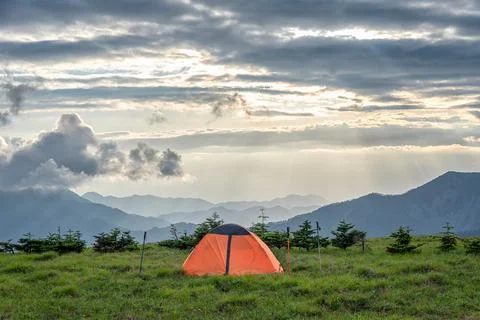 Camping in the mountains Stock Photos