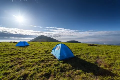 Camping in the mountains Stock Photos
