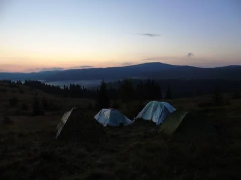 Camping in the mountains Stock Photos