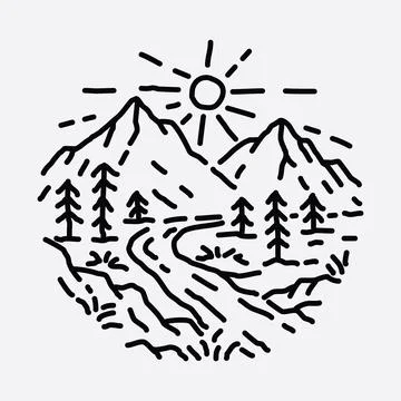 Camping nature adventure wild line badge patch pin graphic illustration vecto Stock Illustration