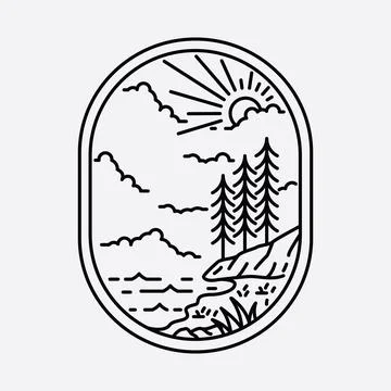 Camping nature adventure wild line badge patch pin graphic illustration vecto Stock Illustration