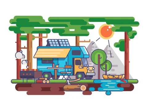 Camping in nature Stock Illustration