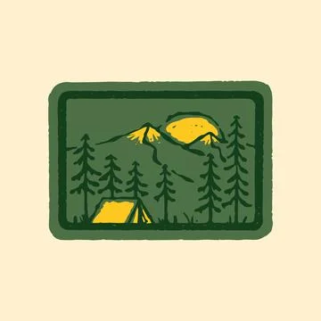 Camping nature wild badge patch pin graphic illustration vector art t-shirt d Stock-Illustration