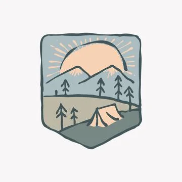 Camping nature wild badge patch pin graphic illustration vector art t-shirt d Illustrazione stock