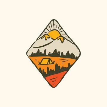 Camping nature wild badge patch pin graphic illustration vector art t-shirt d Illustrazione stock