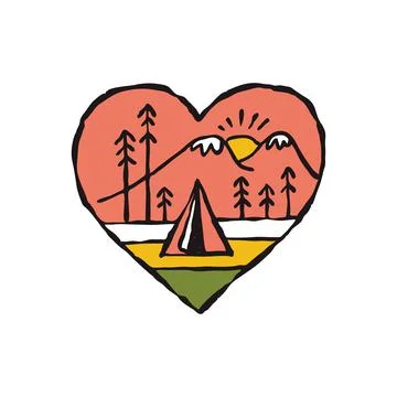 Camping nature wild badge patch pin graphic illustration vector art t-shirt d Illustrazione stock